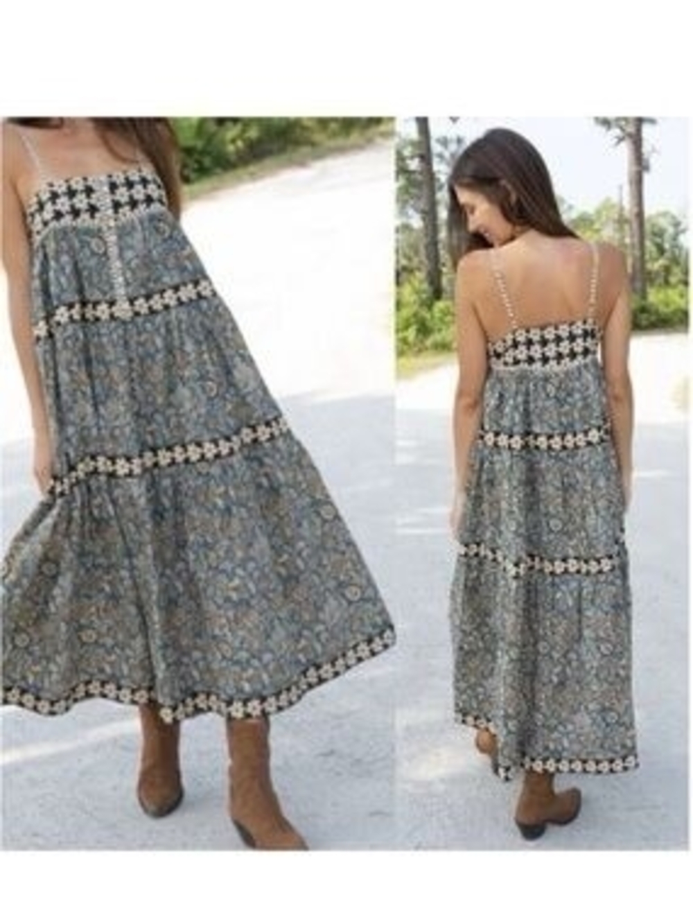 NATURAL LIFE Blue Floral Tiered Trapeze Maxi Dress